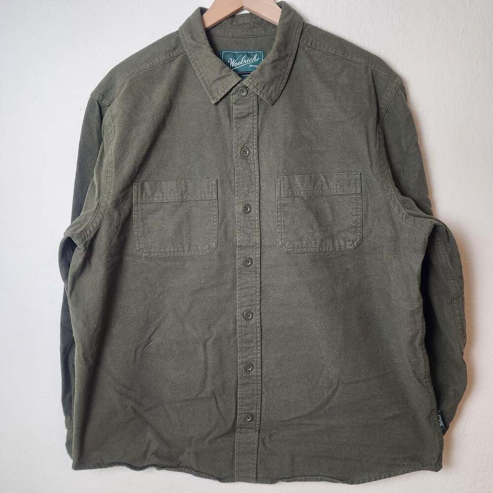 Woolrich Shirt Mens XL Green Cotton Flannel Long Sleeve Button Up Casual